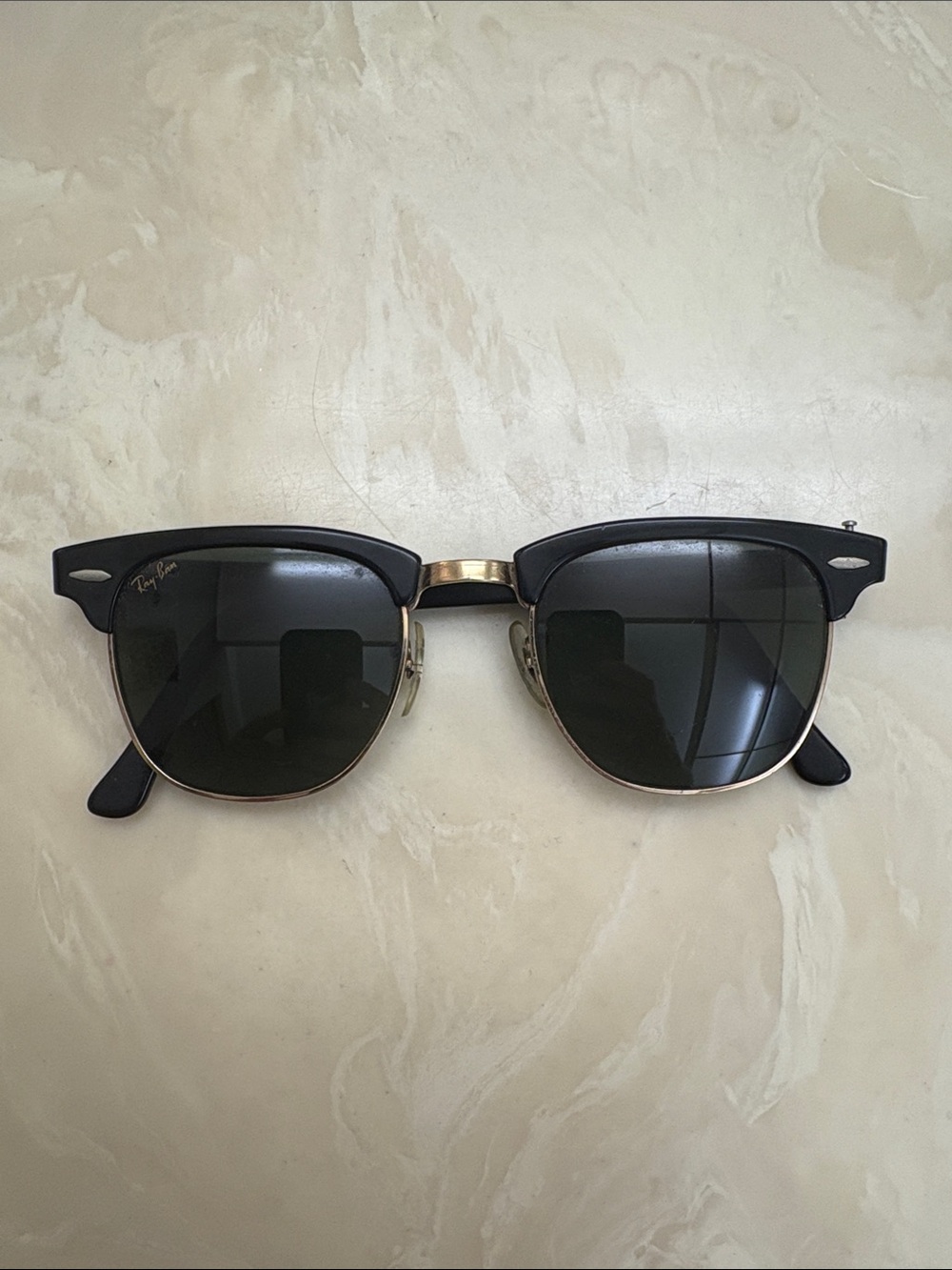 Ray-Ban Black and Gold Clubmaster Sunglasses with Dark Lenses